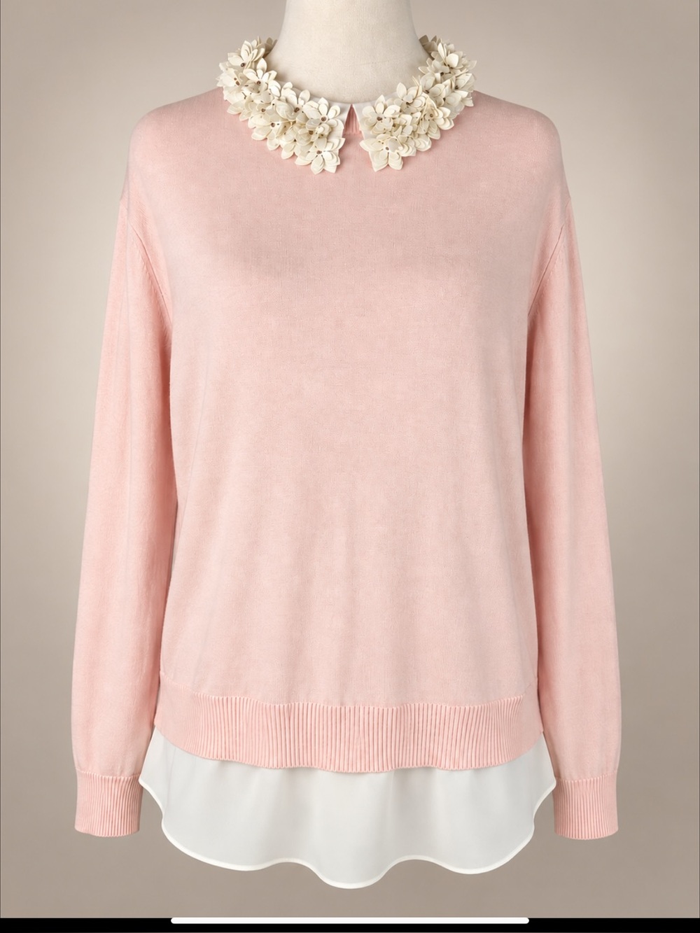 Ted Baker London NANSEA Blush Pink Floral Collar Layered Sweater Size 5 XL